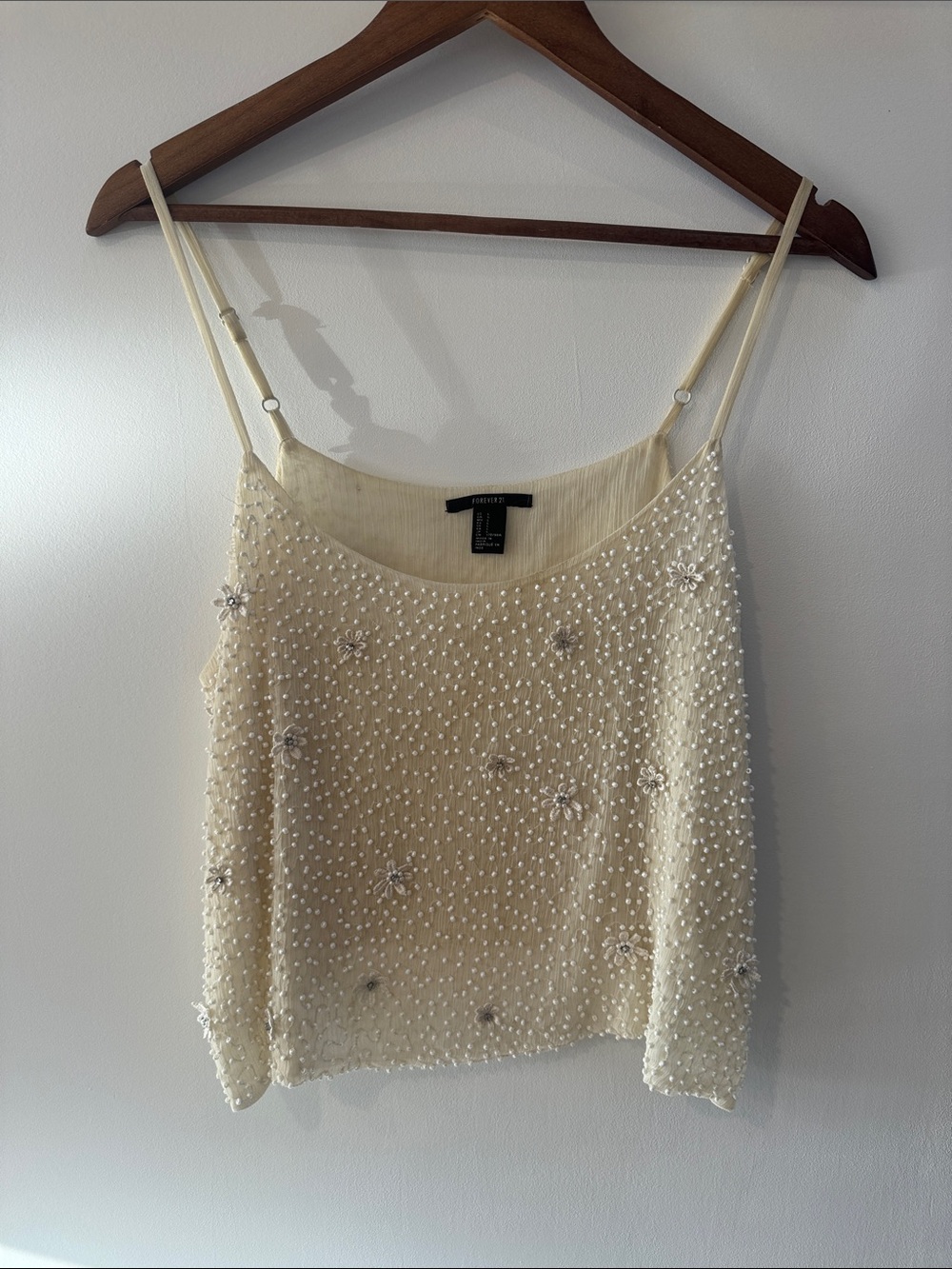 Forever 21 Cream Beaded Spaghetti Strap Tank